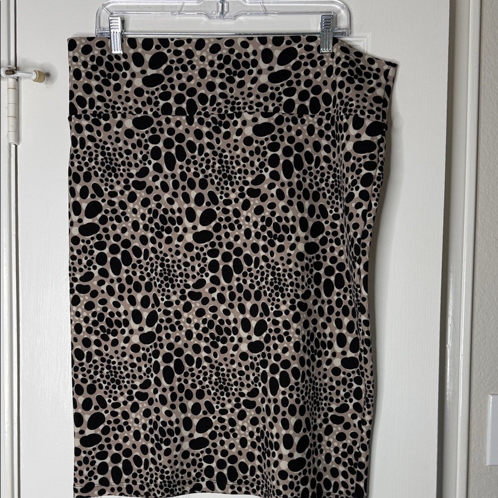 LuLaRoe Cassie Black and Tan Polka Dot Pencil Skirt